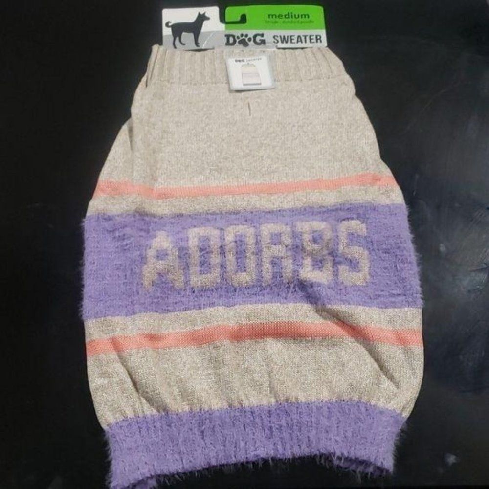 Adorbs tan purple knit fuzzy dog sweater‎ top